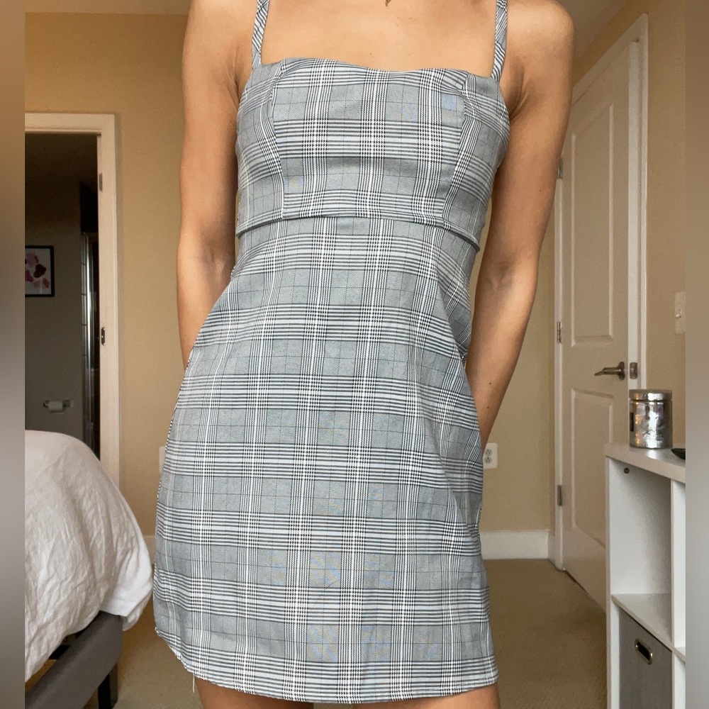 Gray Plaid Mini Dress